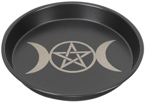 Runder Wicca Pentagramm Kerzenhalter Mit Dreifachem Mondmotiv - Dekoratives Metalltablett Für Rituale Schmuckaufbewahrung Und Tischdekoration