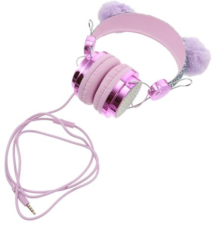 HOMSFOU Cuffie Con Orecchie Di Gatto Pelose - Cuffie Per Bambini Con Strass E Glitter Con Cavo Anti-congelamento Accessorio Elegante Per Bambini