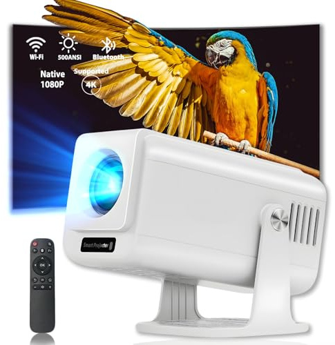 Mini proiettore per camera da letto e esterno, proiettore portatile 2025 con 500 ANSI, supporto 4K e app Android, Keystone automatico, WiFi, Bluetooth, compatibile con HDMI/USB/TV Stick/telefono