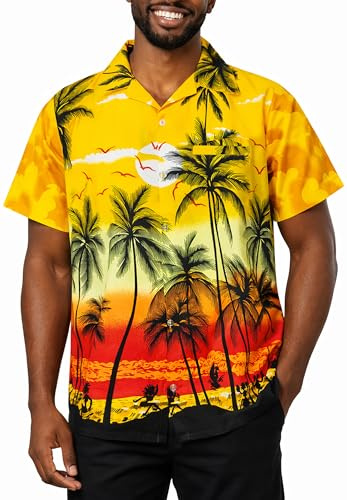 King Kameha Funky Hawaii-Hemd, Herren, Kurzarm, Beach, Gelb, 7XL