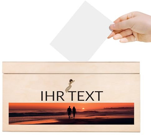 Creative Deco Kartenbox Hochzeit Personalisiert Holzkiste mit Deckel | 29 x 25 x 15 cm (+/- 0,5 cm) | Geldbox mit Wunschtext + Foto | Geldgeschenke Box Holzbox mit Schlitz Geschenkkarten Briefbox