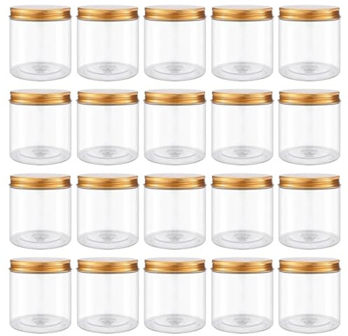 20 Pots Ronds Transparents Rechargeables en Plastique de Pot cosmétique de 200 ML avec Couvercle en Aluminium doré pour Ranger Maquillage