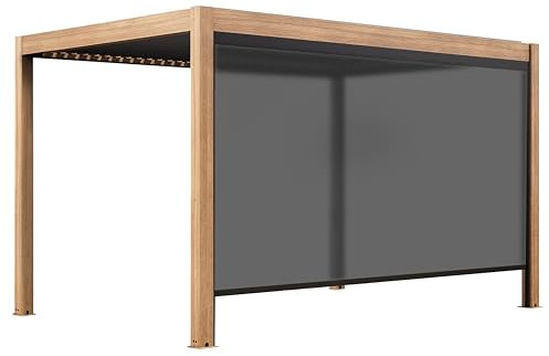 Oviala Pergola bioclimatica autoportata 3x4m e 1 tenda in legno grigio