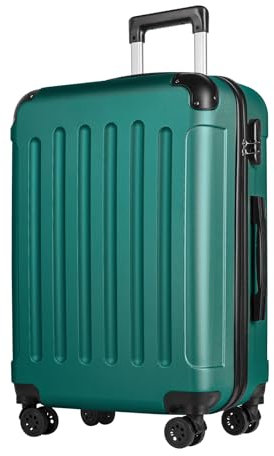 yonsly® Koffer Suitcase L Dunkelgrün, Trolley Reisekoffer, Rollkoffer Handgepäck mit 4 Rollen 360°, ABS Hartschalen, Sicherheitsschloss, Weicher Gummigriff, 210D-Futter