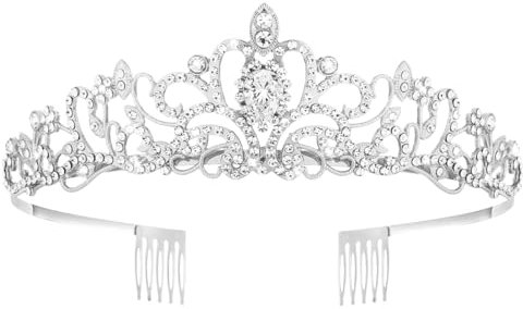 Tiara Kristallkrone mit Strasskamm Silber, Diadem Silber, Strass Tiara Braut Krone Hochzeit, Krone Haarschmuck, Prinzessin Krone, Silver Strass Crown Tiara für Geburtstags Hochzeit Frauen und Mädchen