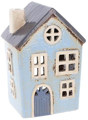 Lichthaus | Teelichthaus | Lichterhaus | Teelichthalter | Kerzenhalter | Keramik (Blau/Hellblau 16x11x9 cm)