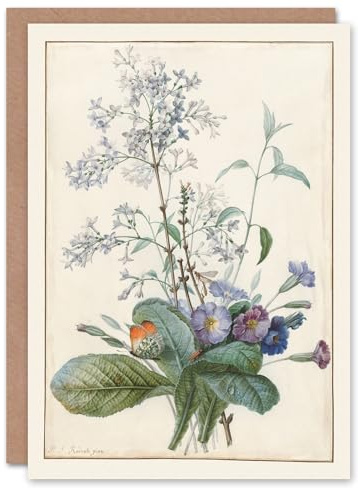 Artery8 Pierre-Joseph Redouté Art Card Bouquet of Flowers with Insects