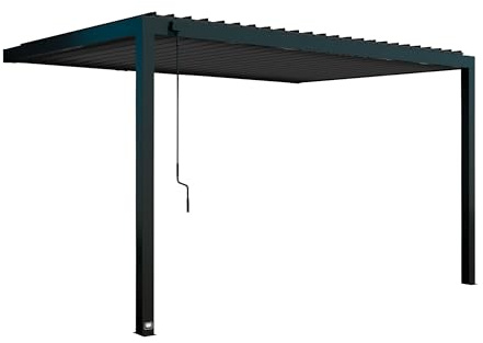 Backyard Discovery Evanston Wall Mounted Louvered Steel Pergola | Galvanised Outdoor Shelter for Garden and Patio | Adjustable Roof | Weather Resistant | Powerport | 4.3m x 3.0m (14ft x 10ft)
