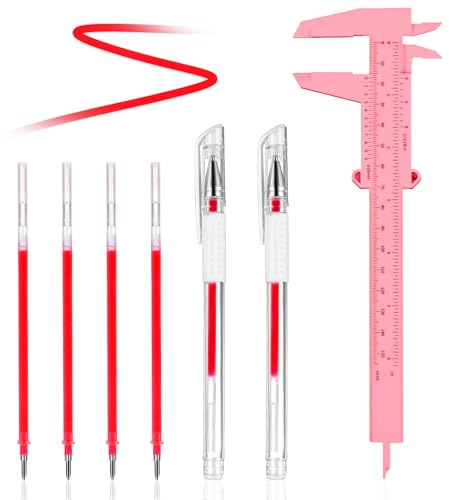 Eyebrow Microblading Haut Marker Set, 2 Hautpositionsstifte mit 4 Nachfüllpackungen und 1 Augenbrauen Lineal, Chirurgischer Hautmarker, Tattoo Schablonenstift für Augenbrauen, Lippen, Körperkunst(Rot)