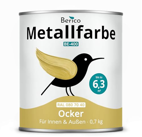 Berico Metallfarbe - Ocker Senfgelb Buttergelb - 0,7 Kg - 4in1 Premium Metallschutzlack - Direkt auf Rost - Für Stahl, Zink, Aluminium, Kupfer und Eisen