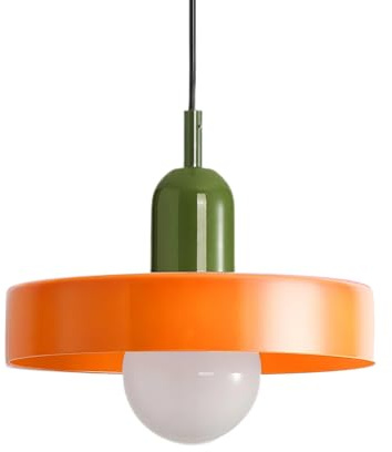 XIRYTU-H 25cm lampe à Suspension en Verre Coloré Rétro Moderne avec Métal Vert, Hauteur Réglable, E27 Lampe Suspendue, Lampe de Plafond pour Îlot de Cuisine, Salle à Manger, Chambre (Orange)
