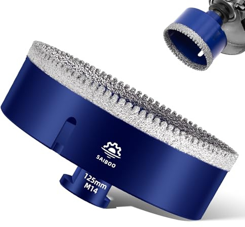 SAIBOO Broca de Diamante 125mm Sierra Perforadora de Diamante Broca para Azulejos para Porcelánico Cerámica Mármol Granito Piedra, para Amoladoras Angulares (M14 Rosca)