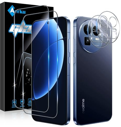 Aerku 2 Pièces Verre Trempé pour Realme GT 8 / GT8 5G avec 2 Pièces Caméra Arrière Objectif Protecteur, Dureté 9H Anti Rayures Film Protection écran, Ultra Résistant Vitre Protection