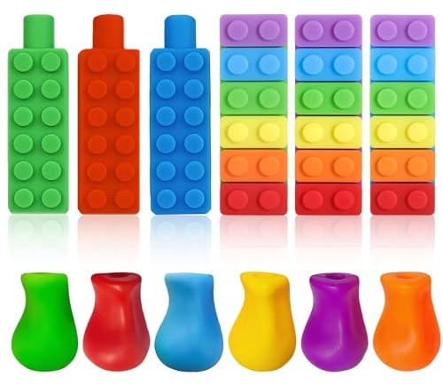 ANSUG 12 Stück Bleistift Kauschutz Stifte Silicone Kaukappen Stifte Pencil Topper Bleistiftkappe Stifthalter Hilfe