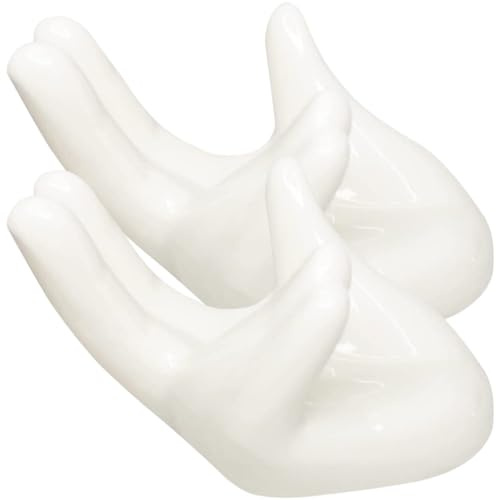 DECOMELODY Portauovo in Ceramica Bianco a Forma di Mano 2 Pezzi per Proteggere e Mantenere Le Uova Ferme in Casa Decorazione Pasquale Elegante