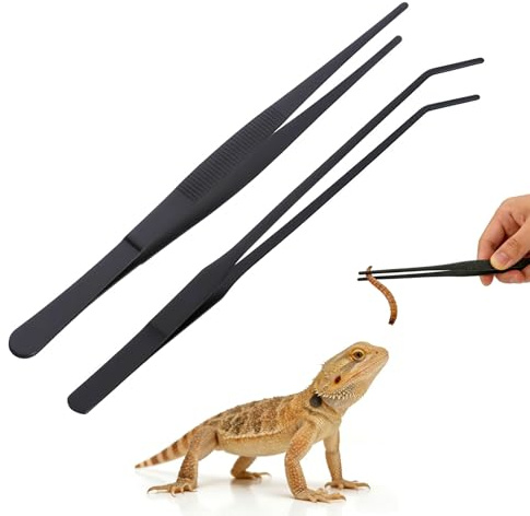 KLINNA 2 Stück Aquarium Pinzette Set Lange Edelstahl Futterpinzette Gerade und Gebogene für Reptilien Wasserpflanze Schützende Finger Zubehör Schlangen Eidechsen Spinnen 25/27cm