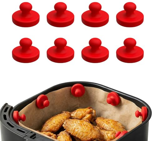 Aribliseza Airfryer Magnete, 8 Piezas, Novedad 2026, para Papel de Hornear, Resistente al Calor y al Agua, Evita deslizamientos, Rojo