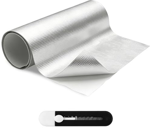 Hitzeschutzmatte Selbstklebend, 60x200cm Hitzeschutzfolie Auto | Aluminium Glasfaser Isolierfolie, Hitzebeständige Platte Kleberücken Hitzeschild für Schlauch, Auspuff, Motorhaube Schutz