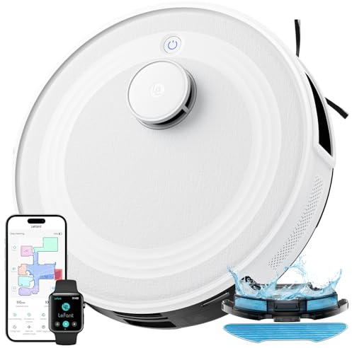 Lefant M2 Robot Vacuum Cleaner with Mop Room Mapping, 6000Pa, dToF Laser Navigation, 160 Min, 2.4G/5G Wi-Fi/App/Alexa, Customizable Cleaning, Ideal for Carpets, Hard Floors and Fully Furnished Homes