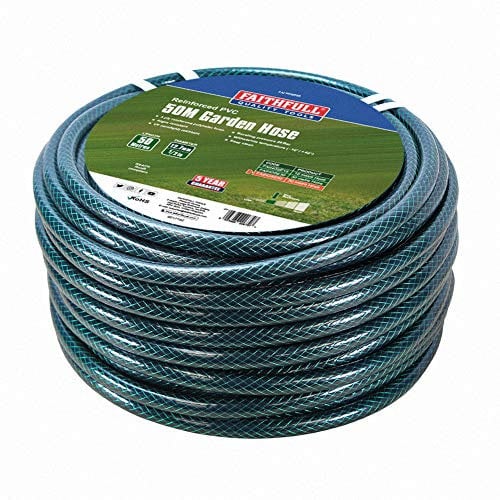 Faithfull 50M (164ft) Reinforced Hose 12.7 mm (1/2 Inch) Diameter – Heavy-Duty PVC Garden Hose Pipe