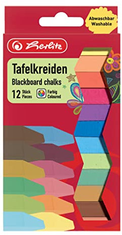Herlitz, gessetti per lavagna, 12 pezzi in confezione appendibile, colori assortiti 12 pezzi a colori