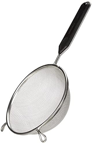 FACKELMANN Passoire Ø 16 cm, passoire de Cuisine en Acier Double étamé, passoire à Mailles Fines avec Insert de poignée en Plastique (Couleur : Noir/Argent), quantité : 1 pièce