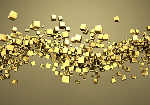 wandmotiv24 Fototapete Würfel Gold Edel, XXL 400 x 280 cm - 8 Teile, Wanddeko, Wandbild, Wandtapete, Glanz, 3D-OIptik M0765