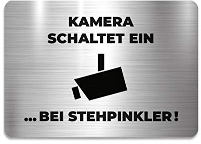 KaiserstuhlCard Magnete WC Schild Kamera schaltet EIN bei Stehpinkler 14,8 cm x 10,5 cm Toilette Selbstklebend Aufkleber Türschild Tür Haus Büro Praxis Geschäft Sitz Toilettensitz WC-Sitz Zubehör