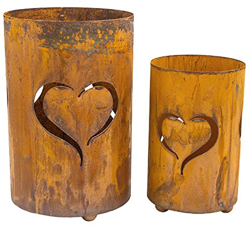 Metall Windlicht Herz Liebe Edelrost Kerzenhalter Gartendeko 2erSet