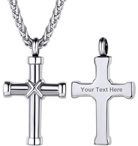 PROSTEEL personalisiert Urne Kette Edelstahl Kreuz Anhänger mit 55cm Weizenkette Gedenk Asche Kremation Accessoire Modeschmuck Memorial Erinnerung an Verwandte Haustier