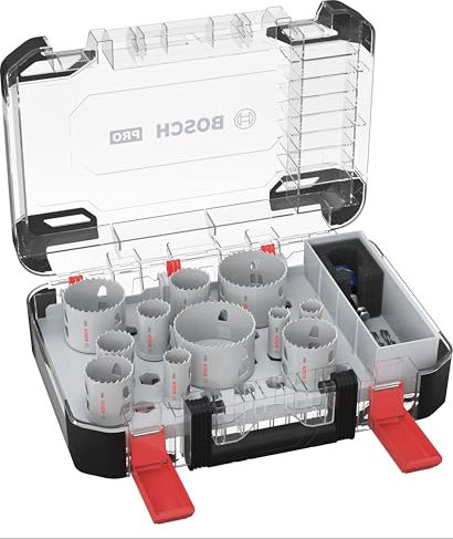 Bosch 14x Coffret de scies trépans PRO Multi Material Power Change Plus - Boîte transparente (pour Bois résineux, Cloison sèche, Ø 20-76 mm, Professional Accessoire Perceuses/visseuses rotatives)