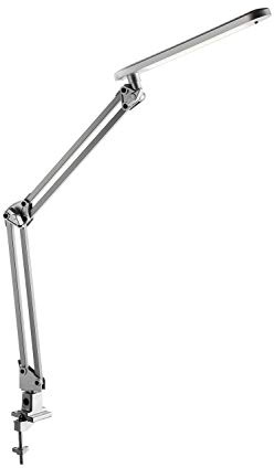 Alco Albert 962-28 - Lampada da scrivania/postazioni di Lavoro a LED con Morsetto da Tavolo e Pratico Doppio Braccio, Argento, Interruttore on/off, 20 LED, plastica, 7 Watt, Circa 62 x 4,5 x 50 cm