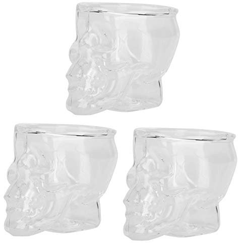 Tazza di vetro 3PCS, tazza di vetro a forma di testa di teschio di vino Tazza di vino Boccale di birra Bevande Contenitore Halloween Party Decor 75ML