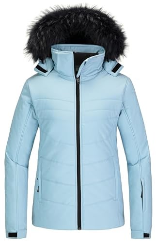 Skieer Women's Waterproof Ski Jacket Warm Winter Snow Coat Windproof Hooded Rain Jacket Blue M