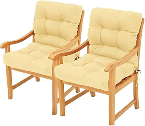 Pack 2 Cojines con respaldo para Sillas de jardín. Conjunto de 2 cojines para sillones de Interior y Exterior. Cojin para silla con respaldo, cojines acolchados, sillas comedor. (Beige)