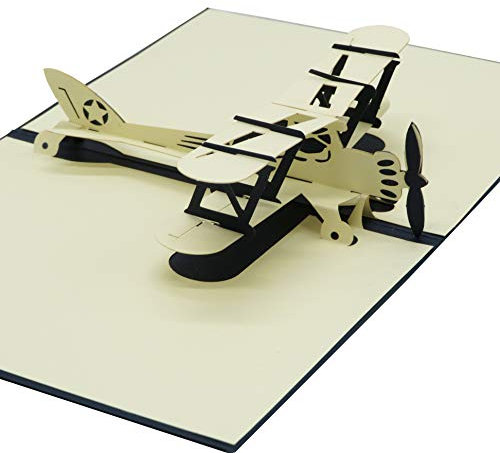 Smiling Art Pop Up 3D Karten, Glückwunschkarten inklusive Umschlag und Schutzhülle, handgearbeitet, handgefertigt, Geschenkkarte für Gutschein, Einladungskarte, Geburtstagkarte… (Flugzeug)