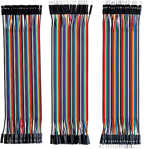 MMOBIEL 120 Pcs Multicolored Dupont Breadboard Jumper Wires 40-pin M/F, M/M, F/F Ribbon Cables Kit Compatible with DIY Arduino, Raspberry Pi 2 3 4 Projects, Length 20cm / 8 Inch