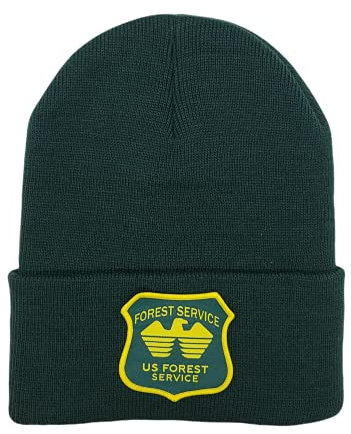 PNW Wonderland Apparel Beanie - US Forest Service Skull Cap mit offiziellem USFS Woven Patch, Grün , Einheitsgröße