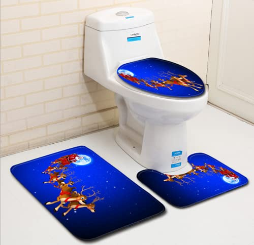DadaA Christmas Toilet Seat Cover and Mat Bathroom Set, Christmas Bathroom Decorations 3pcs per set (E)