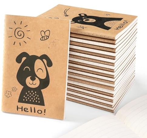 Sikao Mini-Tagebücher für Kinder, 24er Pack, Kraftpapier, 80 linierte Seiten, 4×5,5 Zoll