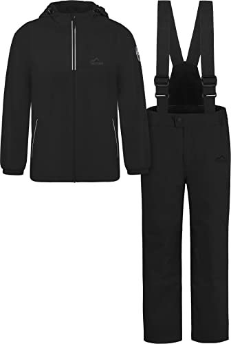 normani Kinder Winter Set - wasserdichte Ski Winterhose mit Hosenträgern und Winterjacke Schneeanzug Ski Set für Jungen und Mädchen Farbe Schwarz Größe 110-116
