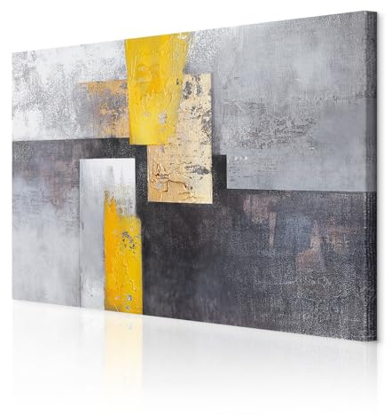decomonkey Wandbilder Abstrakt 90x60 cm 1 Teilig Leinwandbilder Kunstdruck | Strukturleinwand, Holzkeilrahmen, Bild auf Leinwand, Wanddeko, Wohnzimmer, Wanddekoration, Modern, Loft, Rechteck, gelb, grau