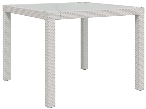 Gecheer Gartentisch Terrassentisch Balkontisch Esstisch Gartenmöbel Tisch Gehärtetes Glas Poly Rattan Weiß 90x90x75 cm