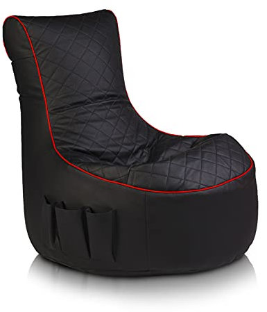 Ecopuf Gaming Sitzsack Pablo aus Kunstleder mit EPS-Perlenfüllung – für Erwachsene & Kinder, ideal zum Zocken & Entspannen, für Innen – Sitzbreite: 77 cm, Rückenlehne: 84 cm – Farbe: Schwarz