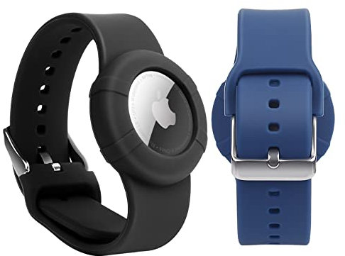 2er-Pack Airtag-Armbänder kompatibel mit Apple AirTag, weich verstellbares Airtag-Armband, Airtag-Uhrenarmband für Kinder, Kleinkinder, Babys, ältere Kinder (Schwarz&blau)