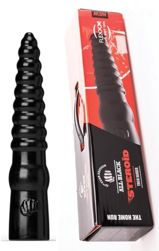 Dildo Steroid ” The Home Run ” 39,0×6,7-7,5cm, schwarz, realistisches Hautweiches Flexxx Material, Unisex