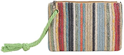 Cymwer Pochettes en paille à rayures pour femme et fille, Vert, 25CM*18CM*1CM