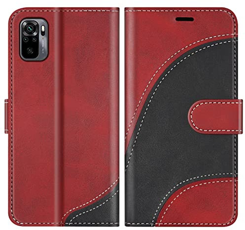 BoxTii Hülle für Xiaomi Redmi Note 10 4G / Redmi Note 10S, PU Leder Handyhülle für Xiaomi Redmi Note 10 / 10S 4G, Ledertasche Klapphülle Schutzhülle mit Kartenfächer und Magnetverschluss, Rot