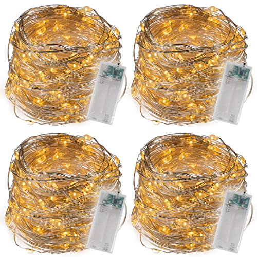 Nipach 4er Set Lichterkette Silberdraht 40 LED warmweiß Batterie Timer Weihnachten Weihnachtsdekoration Weihnachtsbaumkette Partydeko Leucht-Deko