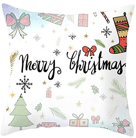 Stfery Kissenbezüge Naturtöne, Kissenhüllen 40x40 Bunt Kissenbezug Merry Christmas Weihnachtssocken Weihnachtsbaum Polyester 1er